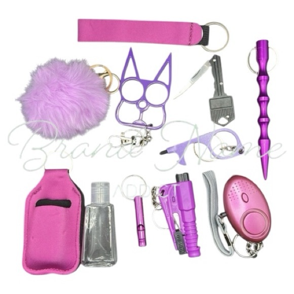 Self Defense Jewelry - Set of 11 Purple Black Self Defense Keychain w/Kitty Knuckles